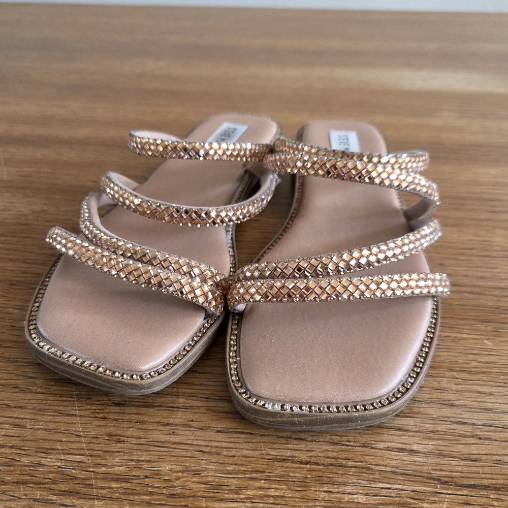 Steve Madden Starie Strappy Slide Sandal Faux Crystal Embellished Size 6